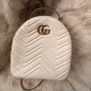 Gucci Women's Off-White Backpack with Gold Logo